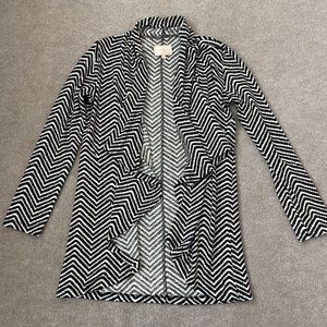 Skies Are Blue Cardigan Womens Small Black White Cascade Open Front Sweater